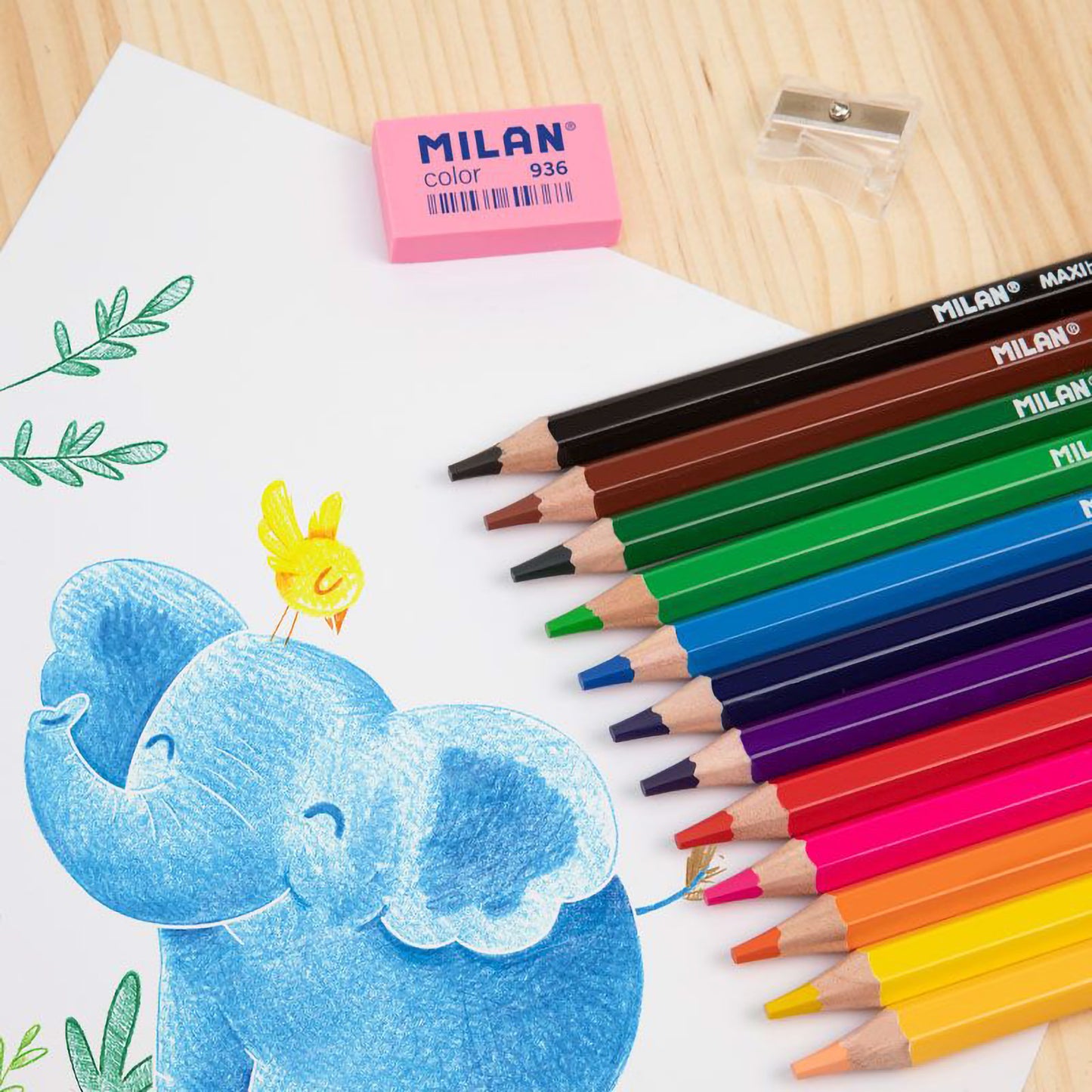 MILAN MAXI Lápices de color hexagonales con sacapuntas, multicolor 12 unidades