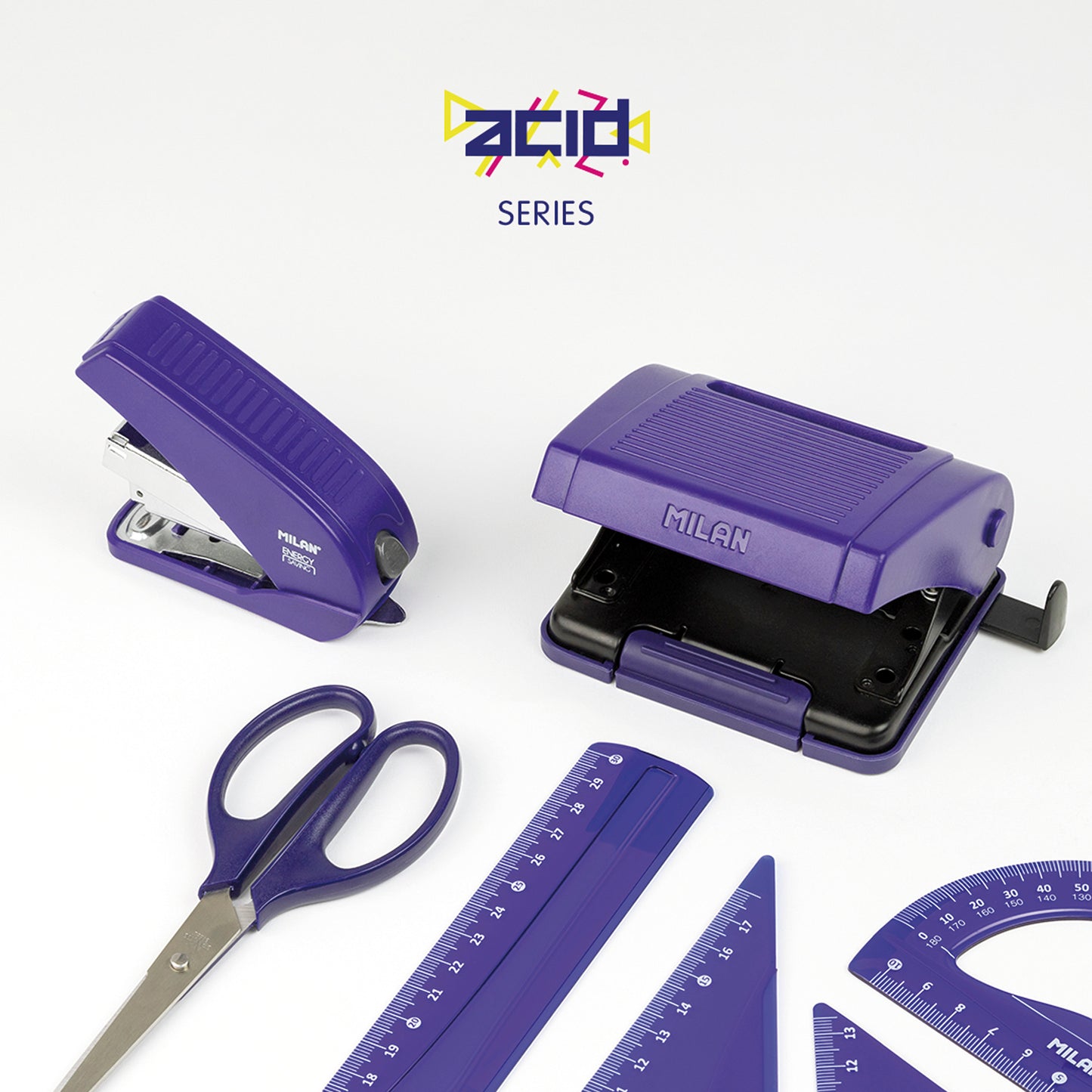 Perforadora manual de 2 agujeros MILAN, capacidad para 15 hojas, azul