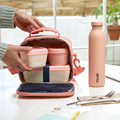 MILAN Recipiente para alimentos rectangular BPA Free, tapa rosa