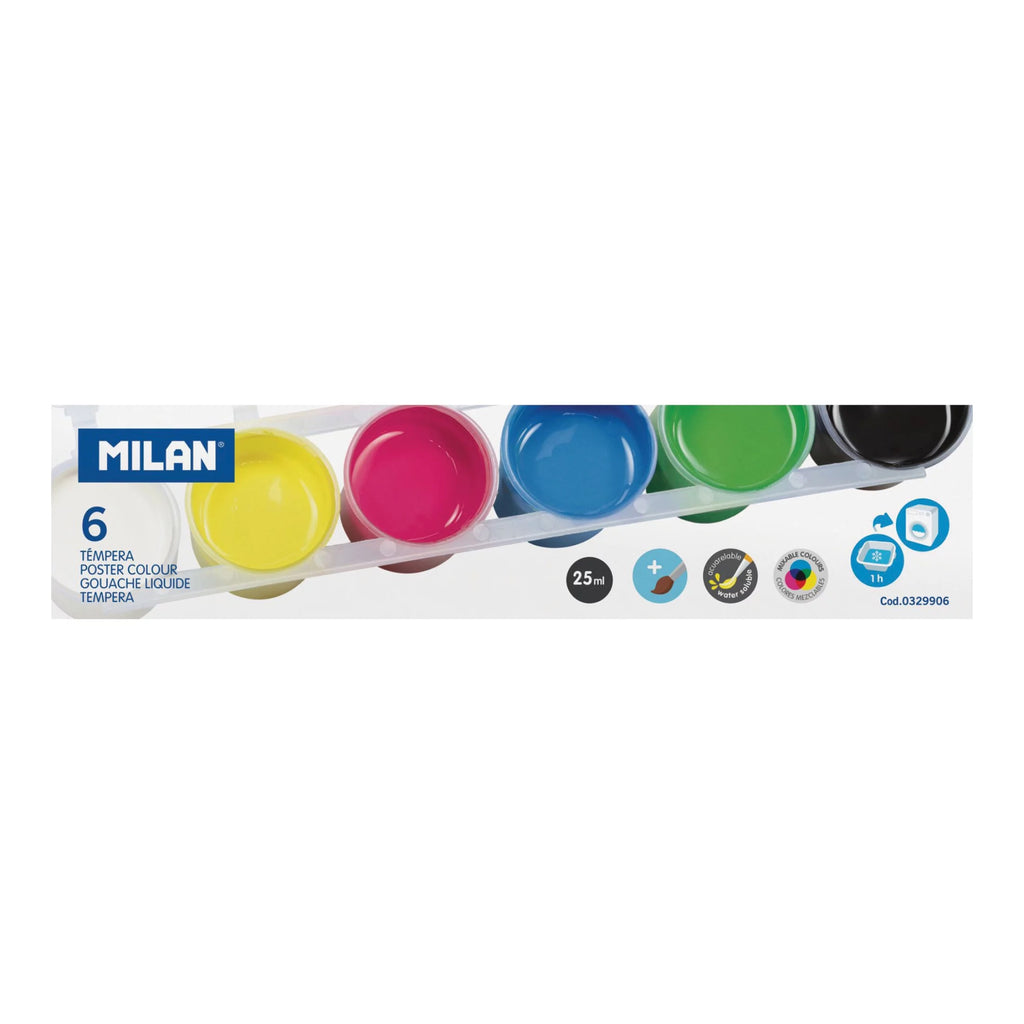 MILAN Tempera Art Paints con pincel, multicolor, 6 unidades