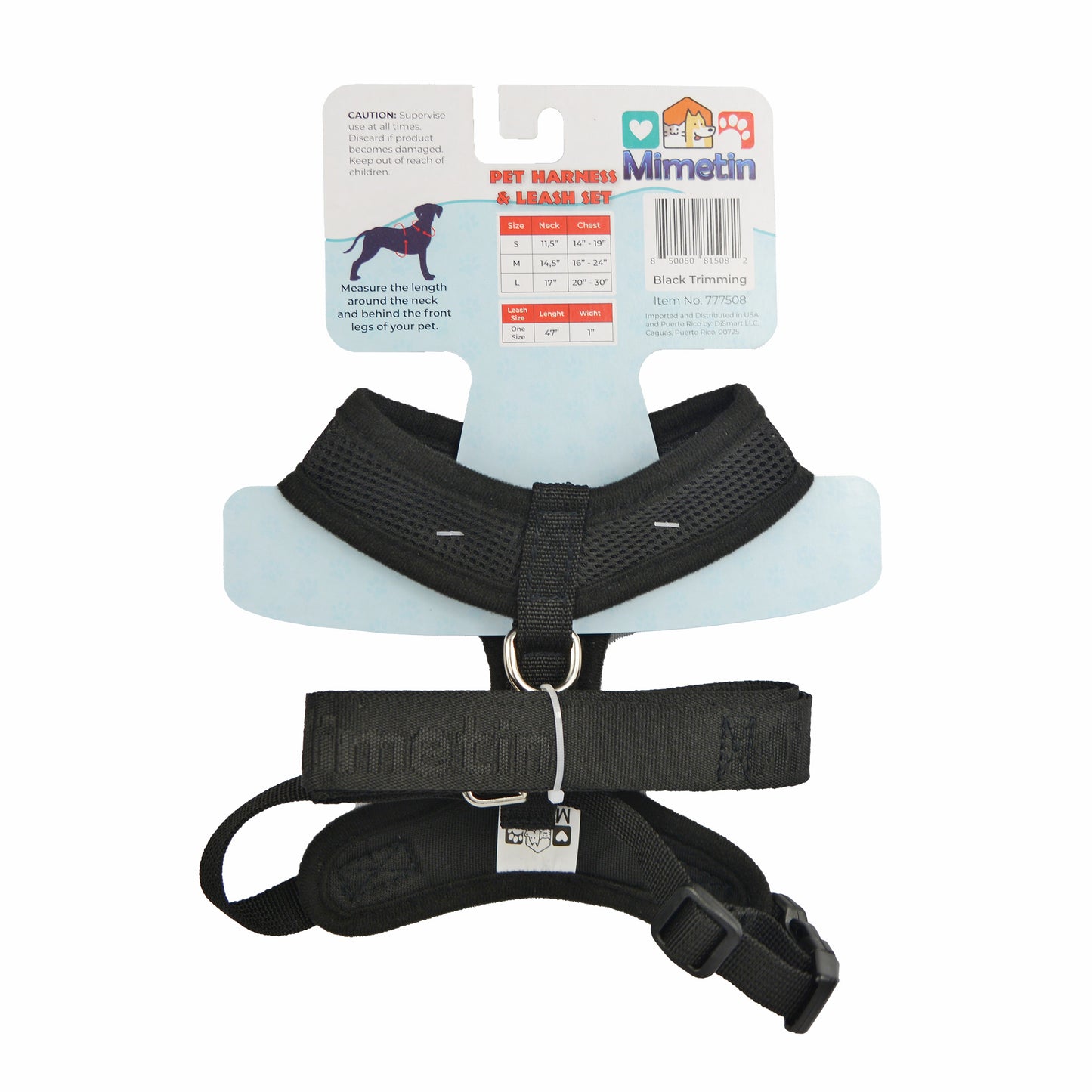 Mimetin Soft Pet Harness with Leash Adjustable Walking Pet Harness, Black, S (14" to 19" Chest Size) 2 Piece Set