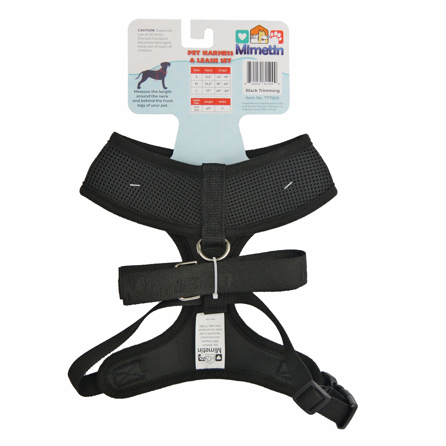 Mimetin Soft Pet Harness with Leash Adjustable Walking Pet Harness, Black, M (16" to 24" Chest Size) 2 Piece Set