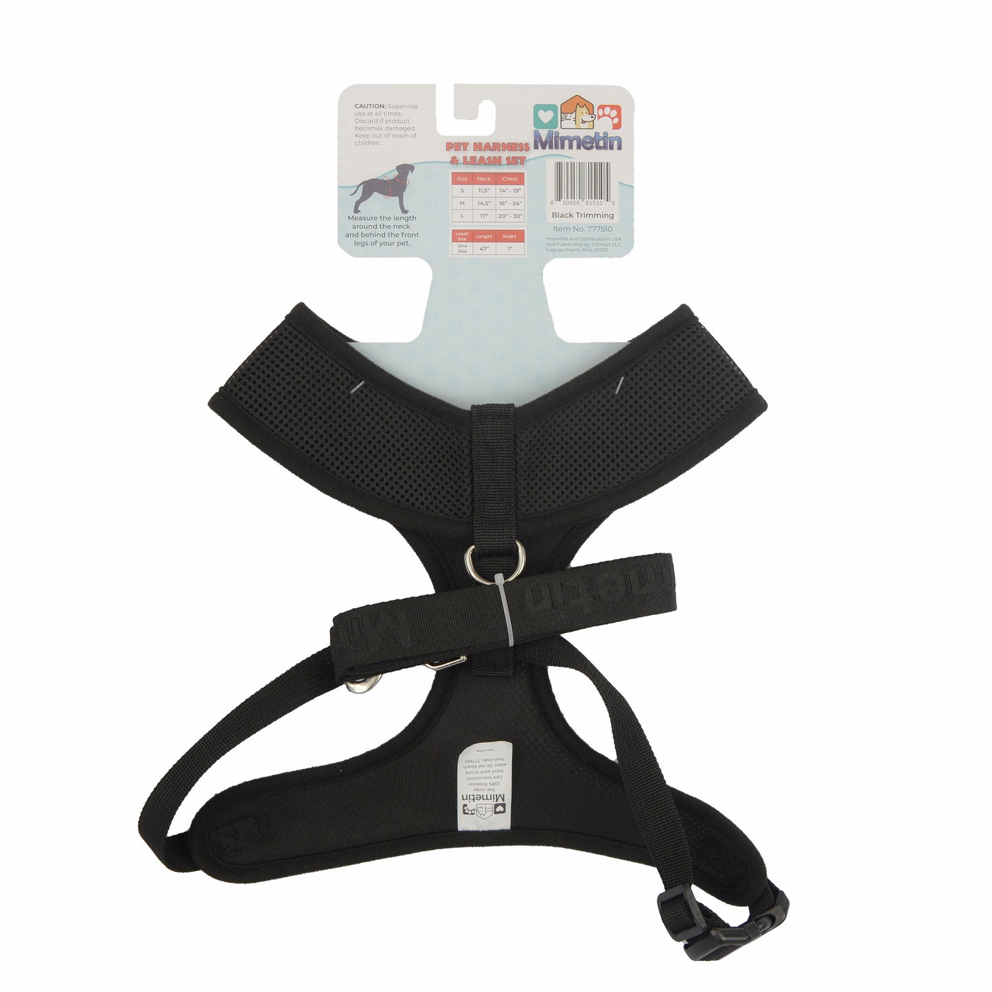 Mimetin Soft Pet Harness with Leash Adjustable Walking Pet Harness, Black, L (20" to 30" Chest Size) 2 Piece Set