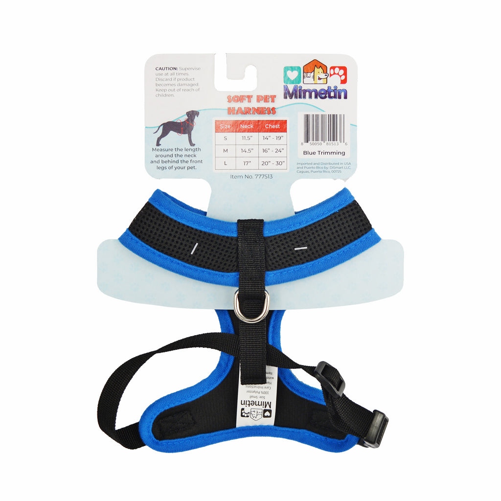 Mimetin Soft Pet Harness Adjustable Walking Pet Harness, Blue, S (14" to 19" Chest Size)