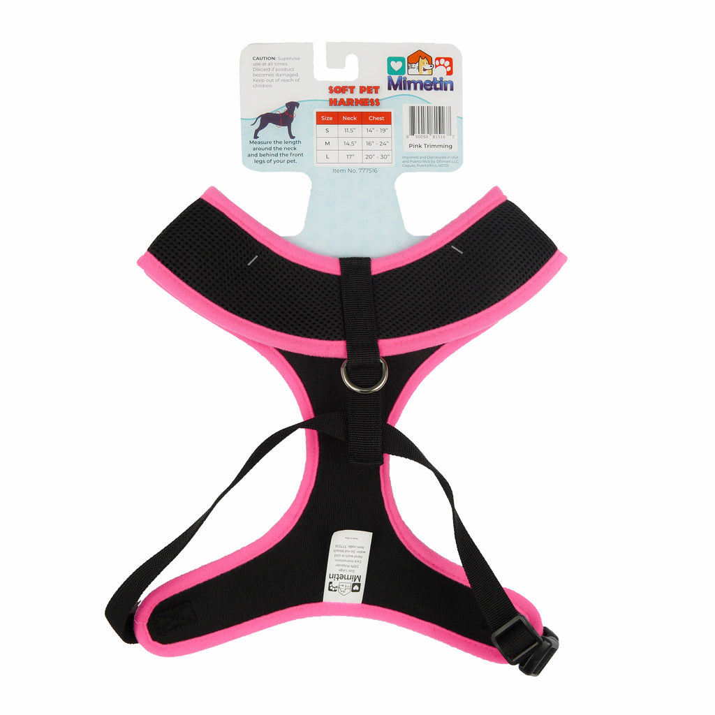 Mimetin Soft Pet Harness Adjustable Walking Pet Harness, Pink, L (20" to 30" Chest Size)