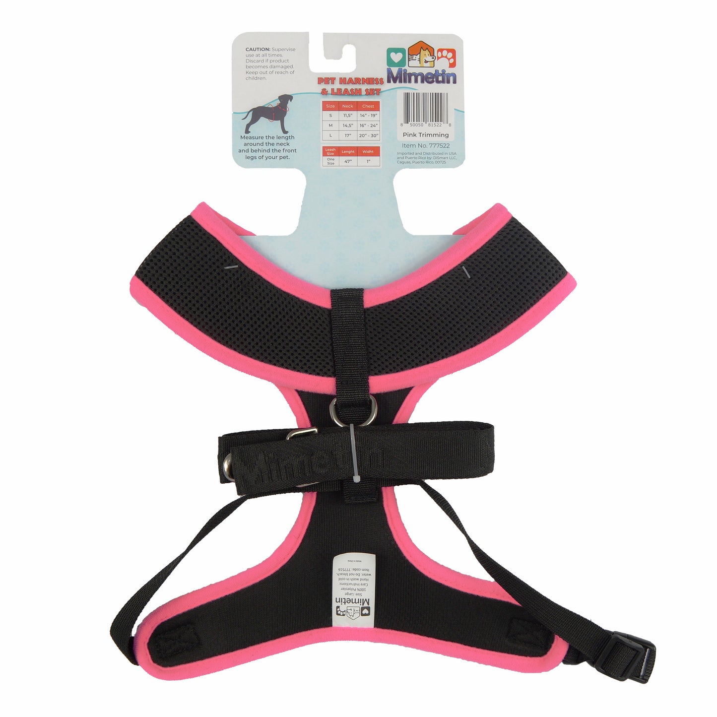 Mimetin Soft Pet Harness with Leash Adjustable Walking Pet Harness, Pink, L (20" to 30" Chest Size) 2 Piece Set
