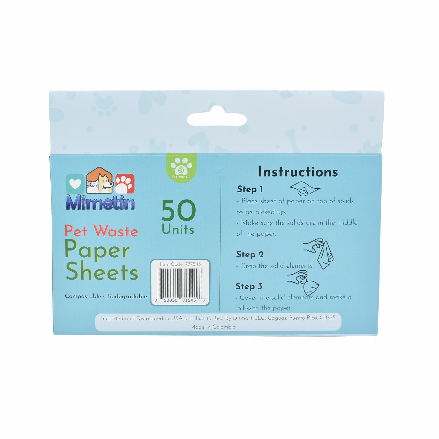 Mimetin Pet Waste Paper Sheets Compostable with Dispenser box, 50 Count