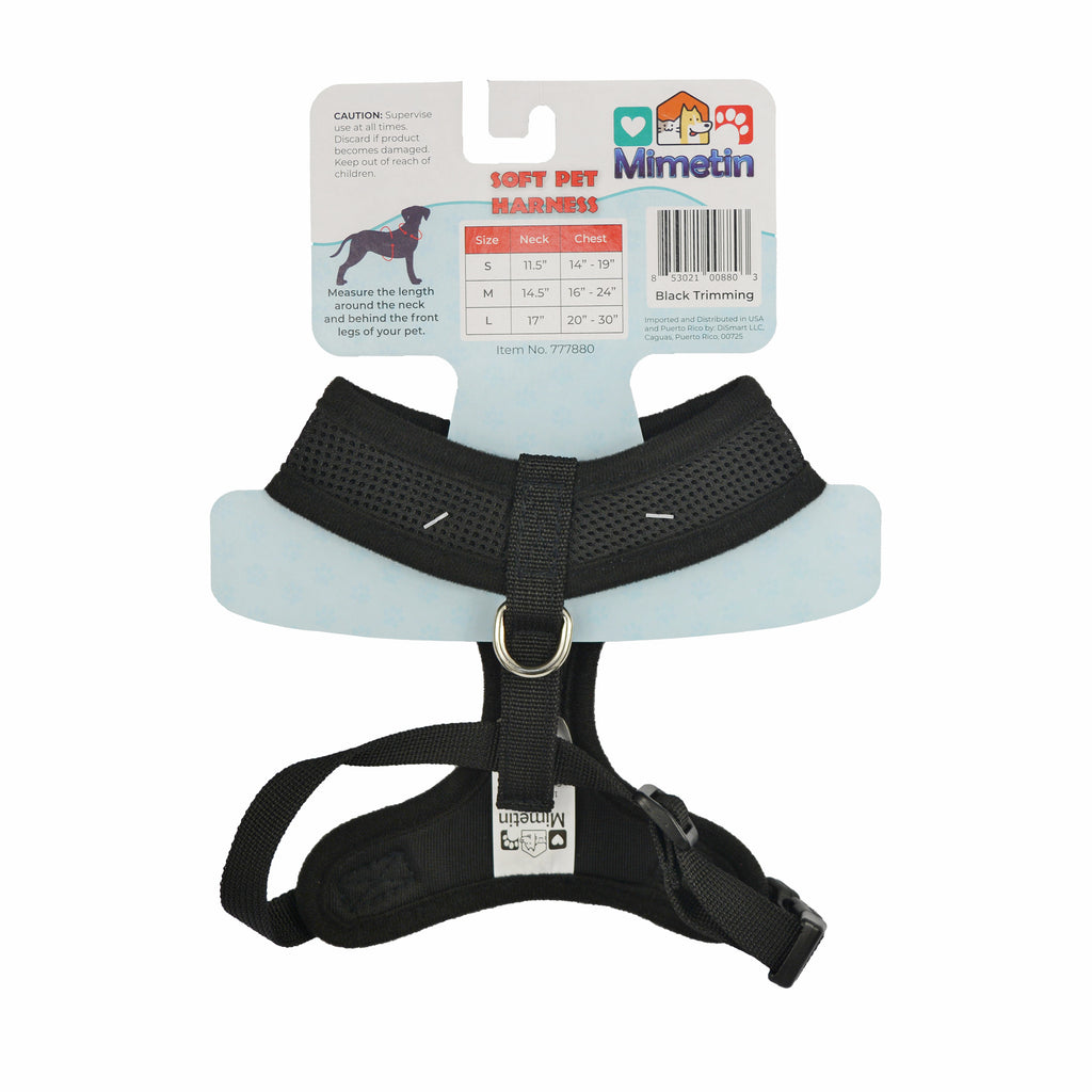 Mimetin Soft Pet Harness Adjustable Walking Pet Harness, Black, S (14" to 19" Chest Size)