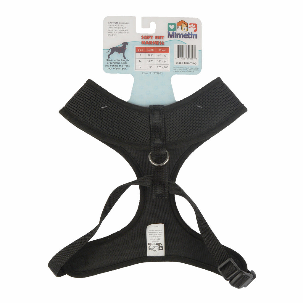 Mimetin Soft Pet Harness Adjustable Walking Pet Harness, Black, L (20" to 30" Chest Size)