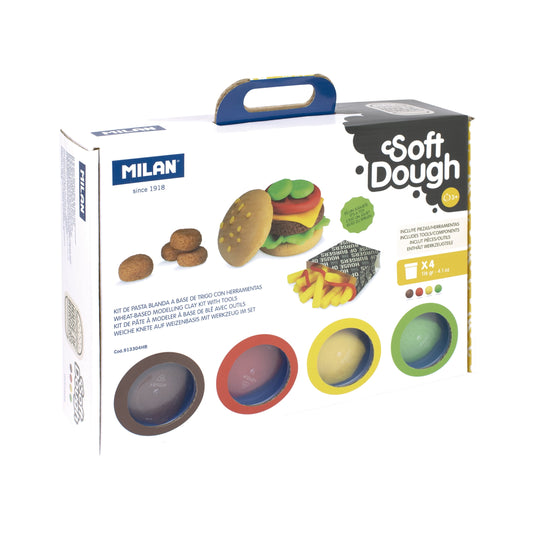MILAN Soft Dough with Tools House of Burgers Play Dough Set - 4 Color (12 Piece) Multicolor
