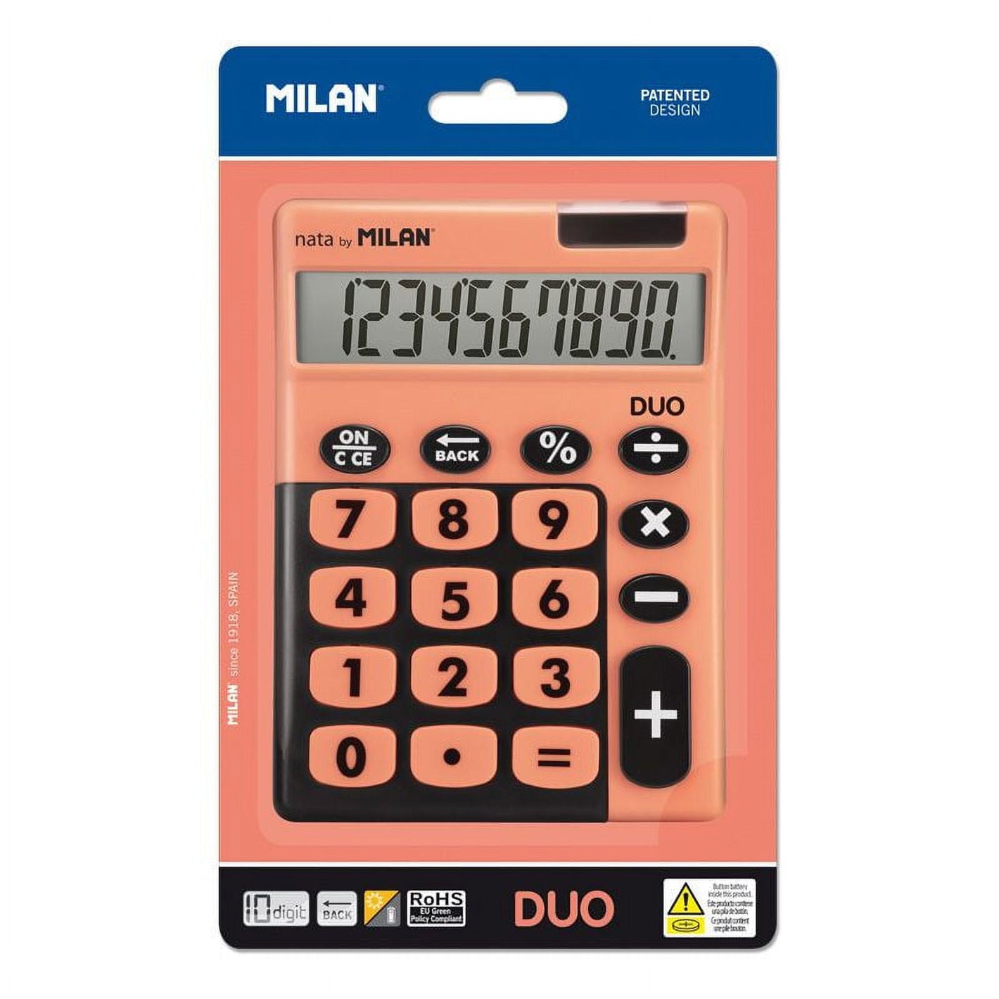 MILAN Duo Desktop Calculator, Battery and Solar Power, Multicolor Orange