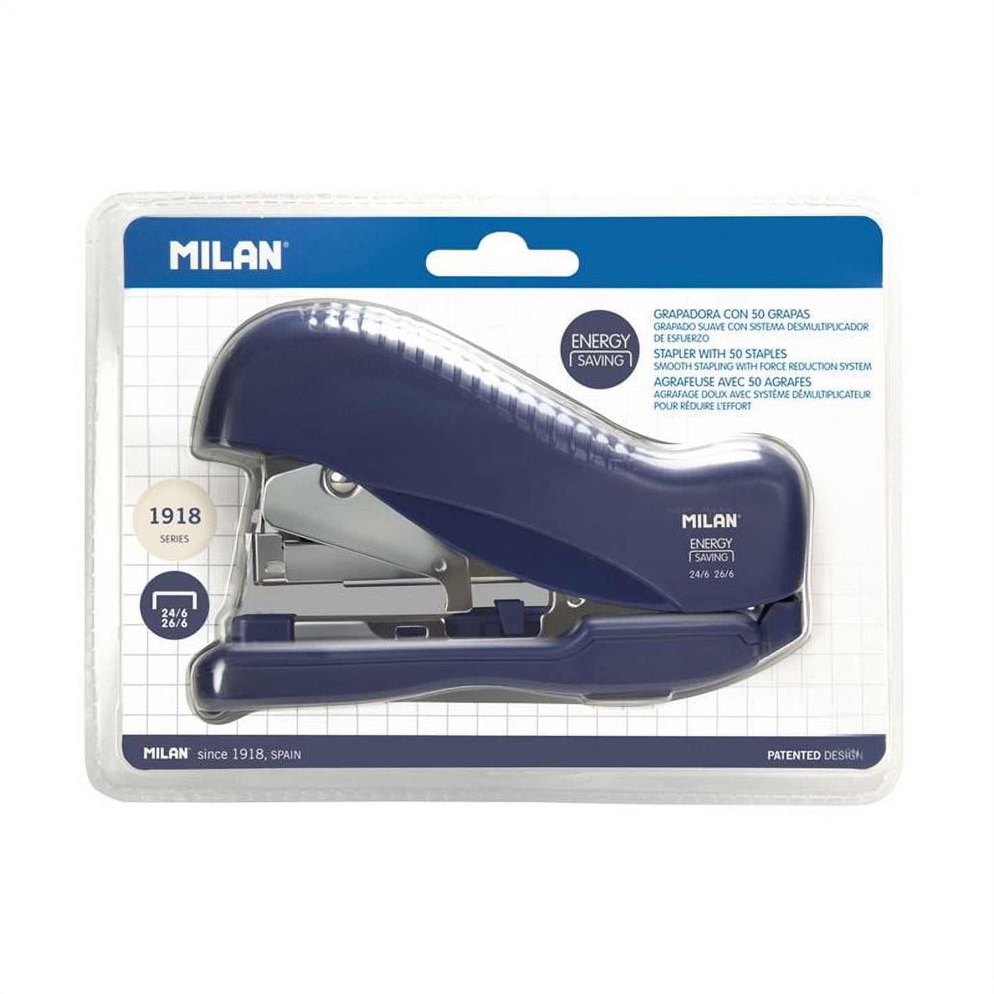 MILAN Energy Saving 30-Sheet Desktop Stapler with Staples, Navy Blue