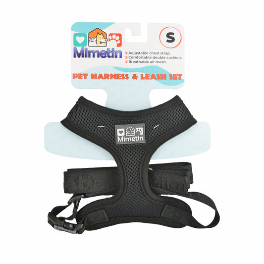 Mimetin Soft Pet Harness with Leash Adjustable Walking Pet Harness, Black, S (14" to 19" Chest Size) 2 Piece Set
