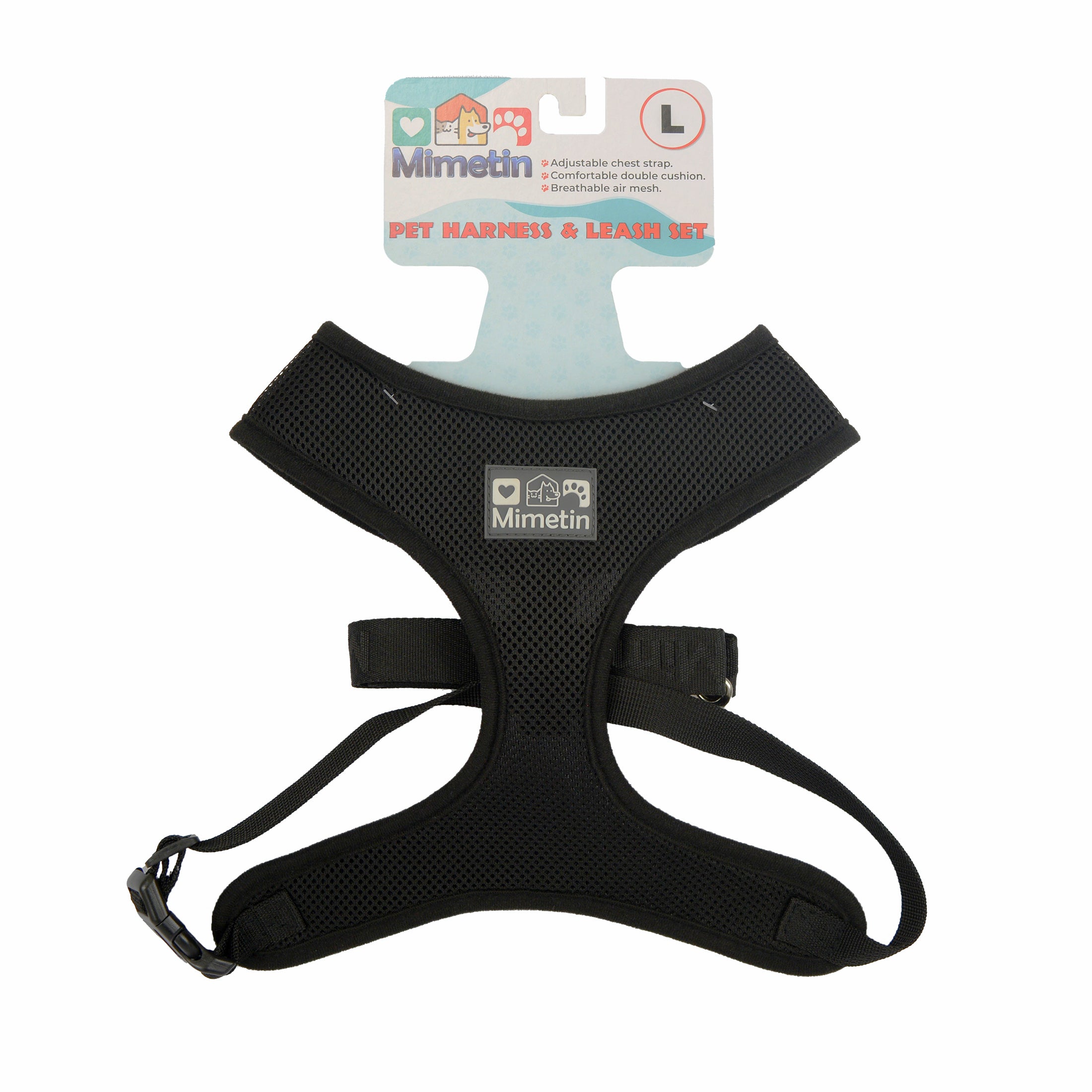 Mimetin Soft Pet Harness with Leash Adjustable Walking Pet Harness, Black, L (20