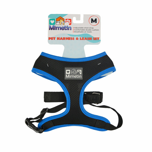 Mimetin Soft Pet Harness with Leash Adjustable Walking Pet Harness, Blue, M (16" to 24" Chest Size) 2 Piece Set