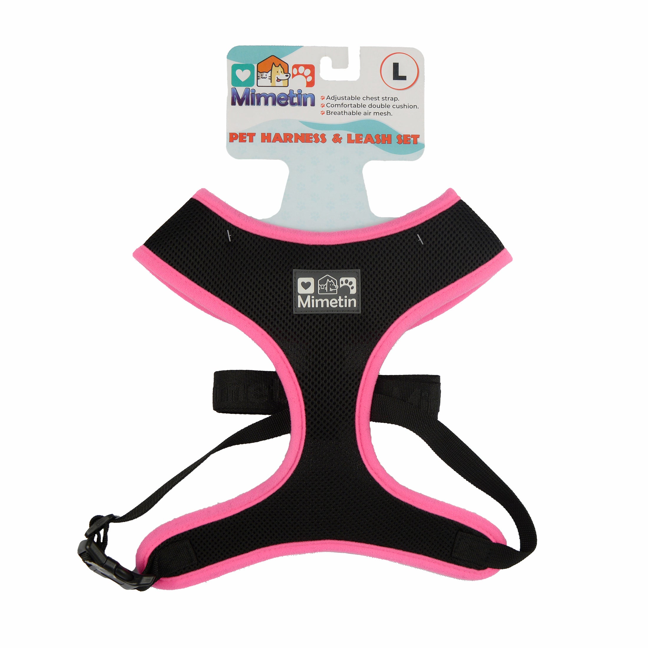 Mimetin Soft Pet Harness with Leash Adjustable Walking Pet Harness, Pink, L (20