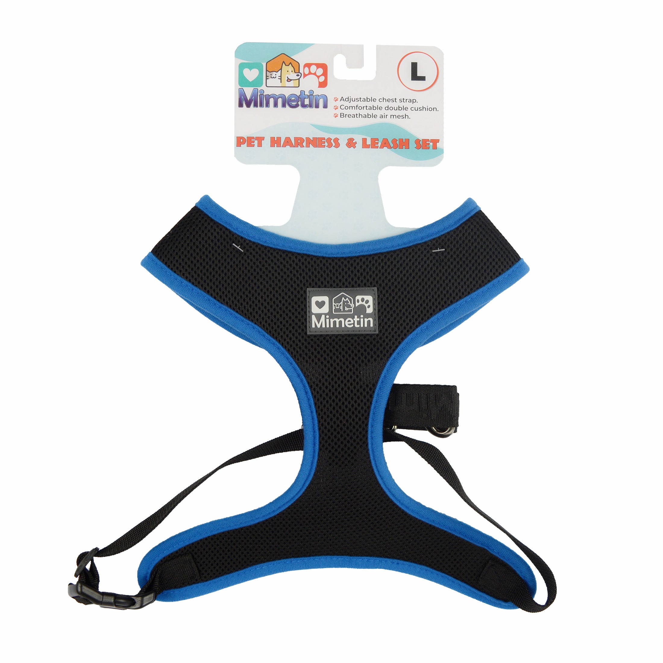 Mimetin Soft Pet Harness with Leash Adjustable Walking Pet Harness, Blue, L (20