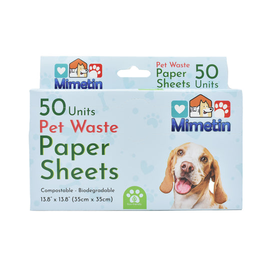 Mimetin Pet Waste Paper Sheets Compostable with Dispenser box, 50 Count