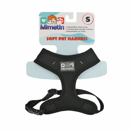 Mimetin Soft Pet Harness Adjustable Walking Pet Harness, Black, S (14" to 19" Chest Size)