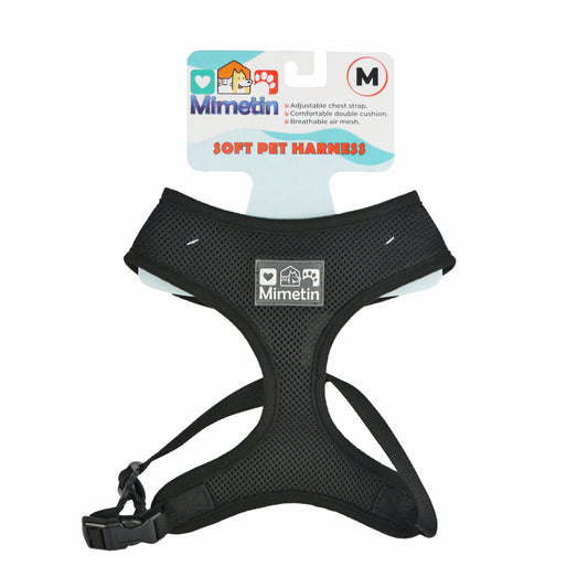 Mimetin Soft Pet Harness Adjustable Walking Pet Harness, Black, M (16" to 24" Chest Size)